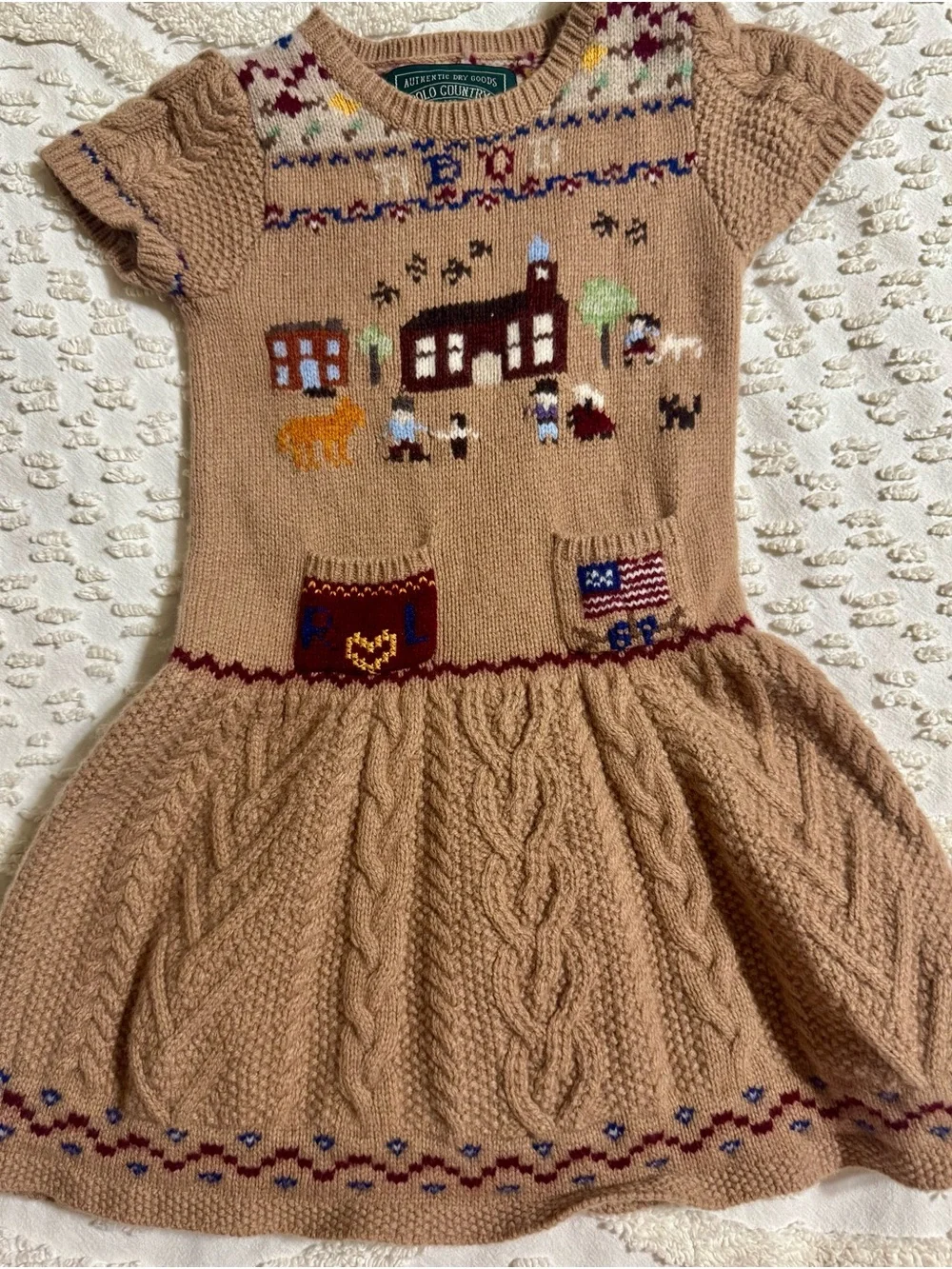 Ralph Lauren Camel Cable-Knit Farm Intarsia Dress